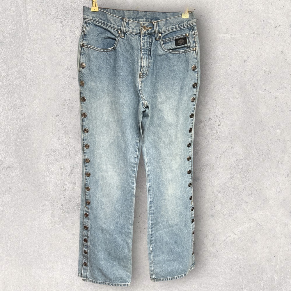 Vintage Harley Davidson HD Denim Jeans Side snaps 31 Womens